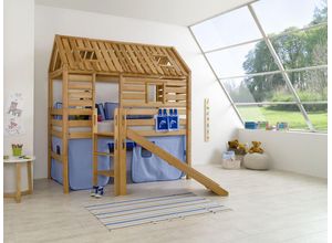 4250468544509 - Spielbett Tom´s Hütte und Bett Eliyas mit Rutsche und Textilset Buche massiv geölt 4250468544509 - Spielbett Tom´s Hütte und Bett Eliyas mit Rutsche und Textilset Buche massiv geölt