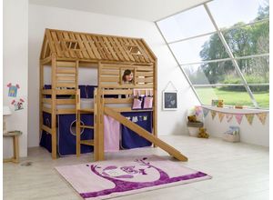 4250468544561 - Spielbett Tom´s Hütte und Bett Eliyas mit Rutsche und Textilset Buche massiv geölt 4250468544561 - Spielbett Tom´s Hütte und Bett Eliyas mit Rutsche und Textilset Buche massiv geölt