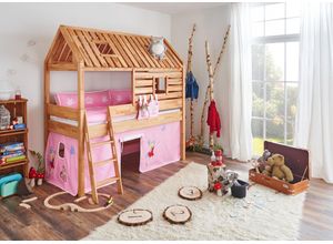 4250468561254 - Spielbett Tom´s Hütte und Bett Kim Buche massiv natur geölt Textilset Princess