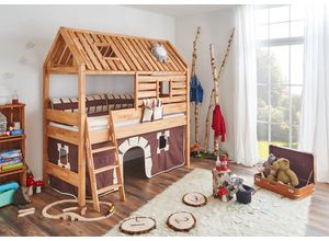 4250468561308 - Spielbett Tom´s Hütte und Bett Kim Buche massiv natur geölt Textilset Burg