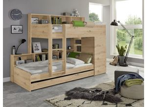 4250468582525 - Etagenbett Sina 2 LF 90x200 cm inkl inkl Kleiderschrank und Bettschublade Dekor Eiche Art