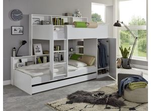 4250468582532 - Etagenbett Sina 2 LF 90x200 cm inkl inkl Kleiderschrank und Bettschublade Dekor Weiß