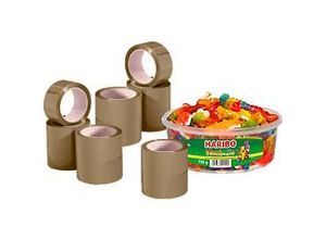 4250510817865 - Packband Classic 12 Rollen Rolle 66 m lang braun + GRATIS Dose Haribo Phantasia