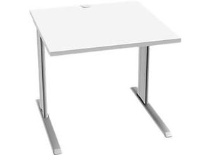 4250510837177 - Pure Schreibtisch PLANOVA BASIC Quadrat C-Fuß B 800 x T 800 x H 717 mm weiß weißaluminium + Kabelkanal