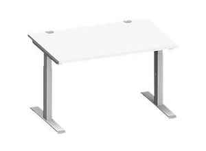 4250510875049 - Genius Schreibtisch MODENA FLEX Rechteck T-Fuß Rechteckrohr B 1600 x T 800 x H 650-850 mm lichtgrau weißalu