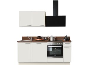 4250517305679 - Küchenzeile KOCHSTATION KS-Scafa vormontiert mit höhenverstellbaren Füßen weiß (küche magnolie korpus magnoliafarben arbeitsplatte nussbaum nachbildung) B200cm T60cm Komplettküchen-Sets vormontiert wahlweise mit E-Geräten mit Soft-Close Breite 200 cm