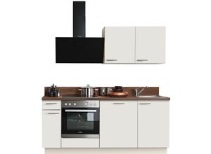 4250517307345 - Küchenzeile KOCHSTATION KS-Scafa vormontiert mit höhenverstellbaren Füßen braun (küche magnolie korpus magnoliafarben arbeitsplatte nussbaum nachbildung) B200cm T60cm Komplettküchen-Sets vormontiert wahlweise mit E-Geräten mit Soft-Close Breite 200 cm