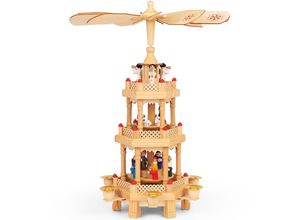 4250525308686 - Monzana - Weihnachtspyramide aus Holz 3 Stöckig für 6 Kerzen - Weihnachtsdekoration Weihnachten Holzpyramide Echtholz Engel Erzgebirge