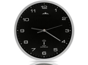 4250525310597 - - Monzana Wanduhr Funk Automatische Zeitumstellung Geräuscharm Quarzuhrwerk Analog 31 cm Indoor Funkuhr Uhr Schwarz Silber