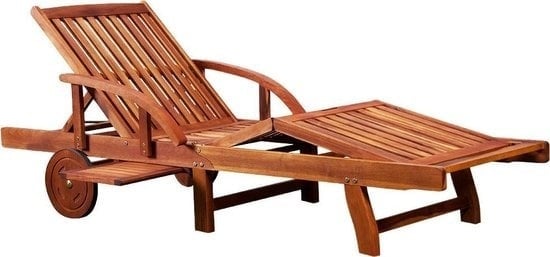 4250525318296 - Akazienholzliege - mit Rädern & verstellbarem Tisch - Braun