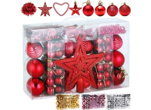 4250525347371 - - casaria® Weihnachtskugeln 66tlg ø 3-6cm Kunststoff matt glänzend Christbaumschmuck Anhänger Christbaumkugeln Weihnachtsdeko Weihnachtsbaum rot