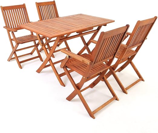 4250525354829 - Garden Set Sydney 4+1 FSC®-zertifiziertes Akazienholz 5-teiliges klappbares Tisch-Sitz-Set Holz-Gartenmöbel-Set 120x70x75 cm
