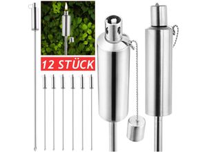 4250525355765 - Gartenfackel Öl 330ml Edelstahl Rostfrei Silber 115cm Hoch Ölfackeln Fackel Ölfackel Fackeln Garten Terrasse Party Gartenbeleuchtung 12er Set - Deuba