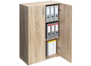 4250525360547 - Kommode mit 2 Türen Holz Modern höhenverstellbarer Einlegeboden Schlafzimmer Büro Flur Mehrzweckschrank Aktenschrank Schrank 3 Fächer mit Tür Eiche