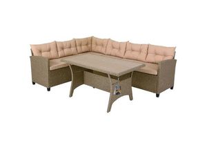 4250525361728 - Sitzgruppe Lissabon Polyrattan WPC Esstisch Eckbank 15cm Kissen 7cm Auf