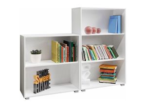 4250525363364 - 2er Set Bücherregal Vela 3+2 Fächer höhenverstellbare Böden Holz Bücher Ordner Wohnzimmer Arbeitszimmer Büro Standregal Ordnerregal Regal Weiß