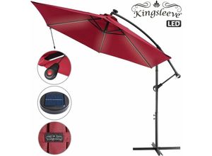 4250525364590 - Ampelschirm led Beleuchtung uv Schutz 80+ Solar Ständer Schutzhülle 330cm Groß Kurbel Balkon Terrasse Gartenschirm Sonnenschirm rot - Kingsleeve