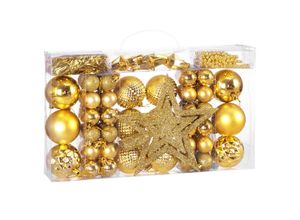 4250525369564 - Casaria® Weihnachtskugeln 66tlg ø 3-6cm Kunststoff matt glänzend Christbaumschmuck Anhänger Christbaumkugeln Weihnachtsdeko Weihnachtsbaum gold