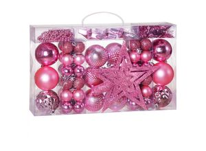 4250525369571 - Casaria® Weihnachtskugeln 66tlg ø 3-6cm Kunststoff matt glänzend Christbaumschmuck Anhänger Christbaumkugeln Weihnachtsdeko Weihnachtsbaum rosa