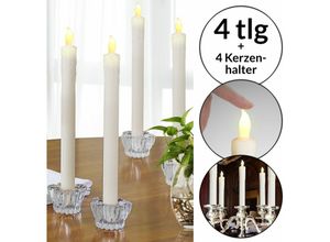 4250525370270 - Monzana - led Stabkerzen flackernde Flamme +300H Leuchtdauer Echtwachs hell Warmweiß 4 8 12er-Set inkl Kerzenständer aus Glas