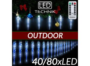 4250525371543 - Monzana - 40-80 led Eiszapfenlichterkette Fernbedienung 8 Leuchtmodi Timer IP44 Innen Außen Weihnachten Lichterkette Eiszapfen 115x5m 80 Eiszapfen