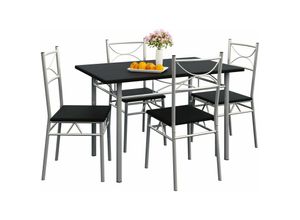 4250525373431 - CASARIA® Esstisch mit 4 Stühlen Holz 5-tlg Set Metall 110x70cm Industrial Esszimmer Küche Stühle Tisch Möbel Essgruppe Sitzgruppe Paul schwarz