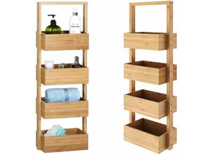 4250525373677 - Badezimmerregal Standregal Bambus 4 Ablagen 88x16x28 cm Holz Küchenregal Korbregal Bad Badregal stehend Badezimmer Küche Regal Schmal - Casaria