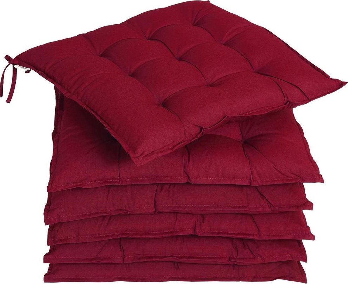 4250525374797 - Set 6 Stuhlkissen 43x39x5cm Fixierband Visco Effekt Indoor Outdoor Rot