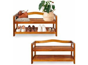 4250525380637 - Deuba 2er Set Schuhregal Schuhablage Holzregal Akazienholz 2 Etagen Blumenregal Badregal Holz