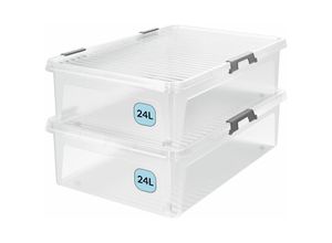 4250525392654 - Aufbewahrungsbox transparent Stapelbox Ordnungsbox 30L 60L Deckel aufklappbar stapelbar Rollen bpa frei lebensmittelecht Box 2x 30L - Deuba