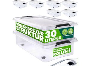 4250525392692 - Aufbewahrungsbox transparent Stapelbox Ordnungsbox 30L 60L Deckel aufklappbar stapelbar Rollen bpa frei lebensmittelecht Box 6x 30L - Deuba