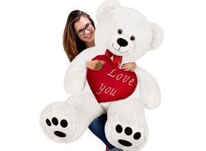 4250525397727 - Deuba® Plüschtier Teddybär XXL Weiß inkl Herzkissen