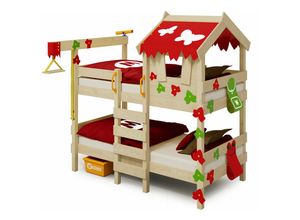 4250533926384 - Kinderbett Etagenbett CrAzY Ivy mit Rutsche Hochbett 90 x 200 cm Hausbett - rot apfelgrün - Wickey