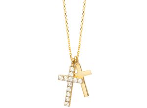 4250564648194 - Kette mit Anhänger NANA KAY Halskette Gold Kreuz Glitzersteine FG083S Halsketten Gr Gold Länge 45 cm weiß (gelbgoldfarben weißgoldfarben weiß weiß) Damen Ketten mit Anhänger Zirkonia (synth)