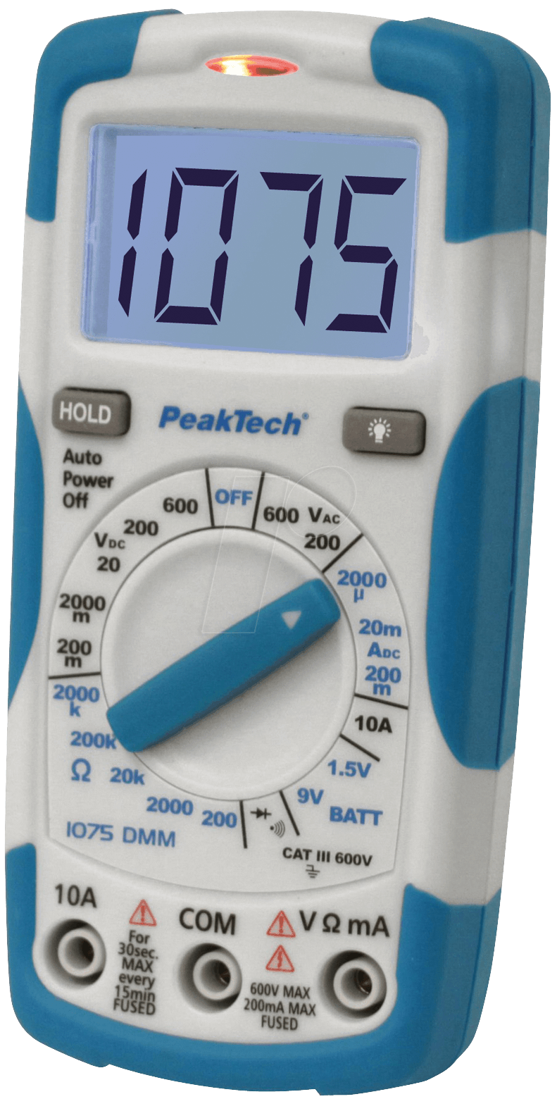 4250569400117 - Peaktech Tragbares Multimeter 1075 Stromversorgung Batterie Test Typ Spannung Strom Widerstand Diode