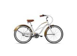 4250585409422 - Chrisson Sandy Beachcruiser 26 Zoll Damen Herren 155 - 170 cm Beach Cruiser Fahrrad 3 Gang Nabenschaltung Strandfahrrad weiß gold 41 cm