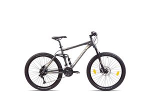 4250585419469 - Chrisson Hitter Mountainbike Fully 275 Zoll Damen Herren 170 - 185 cm MTB Fahrrad 27 Gänge Trailbike grau gelb 46 cm