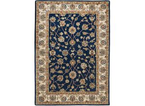 4250617418484 - Wollteppich THEKO Royal Ziegler 503 Teppiche Gr B L 60 cm x 90 cm 14 mm 1 St blau Schurwollteppiche reine Wolle handgetuftet Orient-Optik mit Bordüre