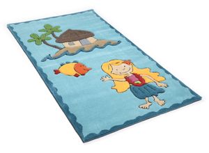 4250617419450 - Kinderteppich THEKO Lisa Teppiche Gr B L 80 cm x 150 cm 14 mm 1 St blau (türkis) Kinder Kinderzimmerteppiche Kurzflor Motiv Südsee handgearbeiteter Reliefschnitt