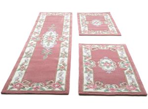 4250617436815 - Bettumrandung THEKO Ming Gr B L (Brücke) 70 cm x 140 cm (2 St) B L (Läufer) 70 cm x 320 cm (1 St) U-förmig rosa (rosé) Bettumrandungen Bettvorleger Läufer-Set hochwertiges Acrylgarn florales Design