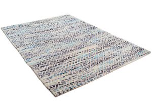 4250617445817 - Wollteppich TOM TAILOR HOME Diamond Teppiche Gr B L 65 cm x 135 cm 8 mm 1 St blau Baumwollteppiche reine Wolle Flachgewebe handgeknüpft