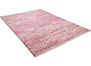 4250617458312 - Wollteppich TOM TAILOR HOME Diamond Teppiche Gr B L 65 cm x 135 cm 8 mm 1 St lila (beere) Baumwollteppiche reine Wolle Flachgewebe handgeknüpft