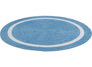 4250617478198 - Teppich GINO FALCONE Benito Teppiche Gr Ø 150 cm 6 mm 1 St blau Esszimmerteppiche Flachgewebe Uni Farben mit Bordüre In- und Outdoor geeignet