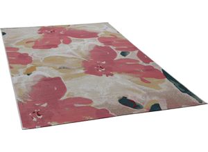 4250617480207 - Teppich TOM TAILOR HOME Garden Blossom Teppiche Gr B L 160 cm x 230 cm 3 mm 1 St rosa (rosé) Esszimmerteppiche Flachgewebe modernes Blumen Design In- und Outdoor geeignet