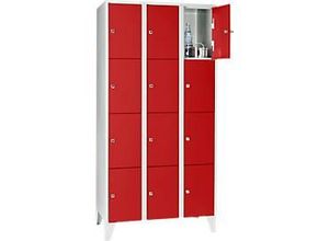 4250618206219 - 4er-Schließfachschrank München 3 Abteile lichtgrau   feuerrot B 900 mm mit Füßen Wolf