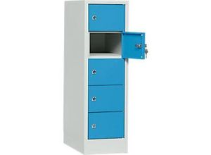 4250618207193 - Schließfachschrank Stahlbl Türanschl rechts Zylinderschloss 5 Fächer B 300 x H 965 mm lgrau RAL 7035 lblau RAL 5012