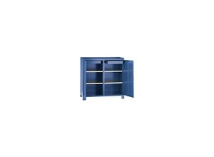 4250618214160 - Werkzeugschrank mit Füßen HxBxT 1000 x 1000 x 500 mm Trennwand je Seite 1 Schublade und 2 Fachböden brillantblau RAL 5007