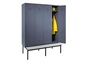 4250618232850 - Kleiderspind mit untergebauter Bank Vollwand-Türen Abteilbreite 400 mm 4 Abteile blaugrau