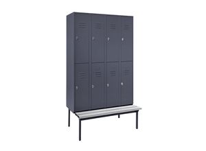 4250618236018 - Halbhoher Garderobenschrank mit Sitzbankuntergestell 300 mm 8 Fächer Vollwand blaugrau