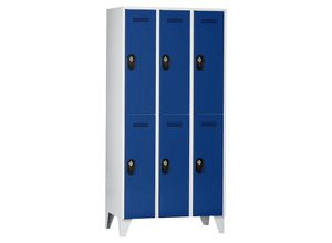 4250618239026 - Garderobenschrank Fachhöhe 820 mm HxBxT 1850 x 900 x 500 mm Abteilbreite 300 mm Korpus-   Türfarbe Lichtgrau   Enzianblau